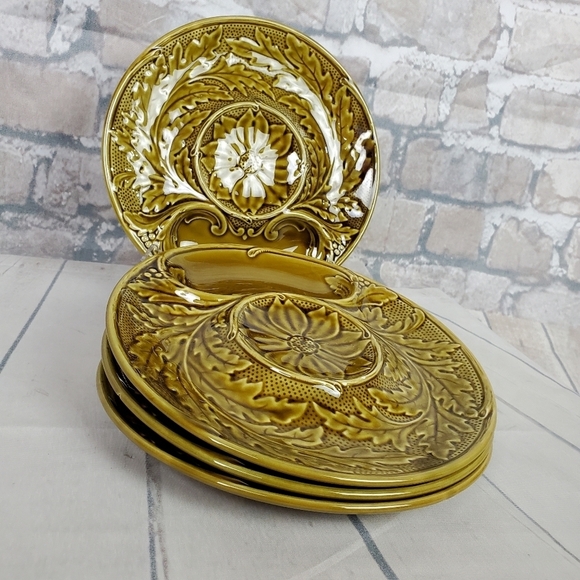 Vintage 1950s Gien France Green Divided Fondue  Plates Set of 4 - Picture 3 of 16